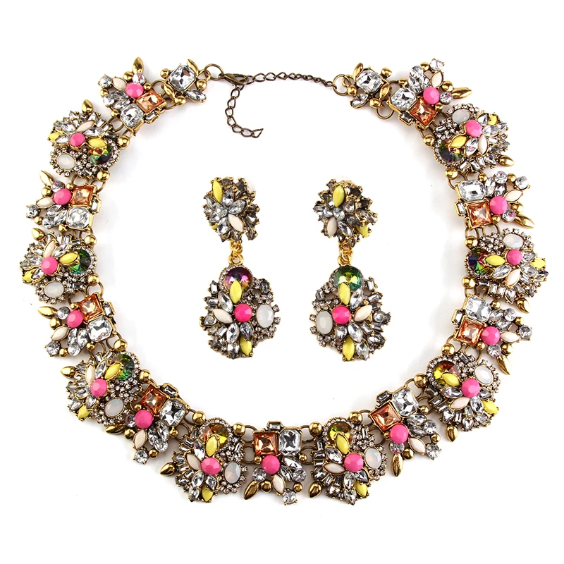 

Barlaycs Fashion Statement Bib Women Crystal Big Brand Collar Necklace set for Women Jewelry Accessories