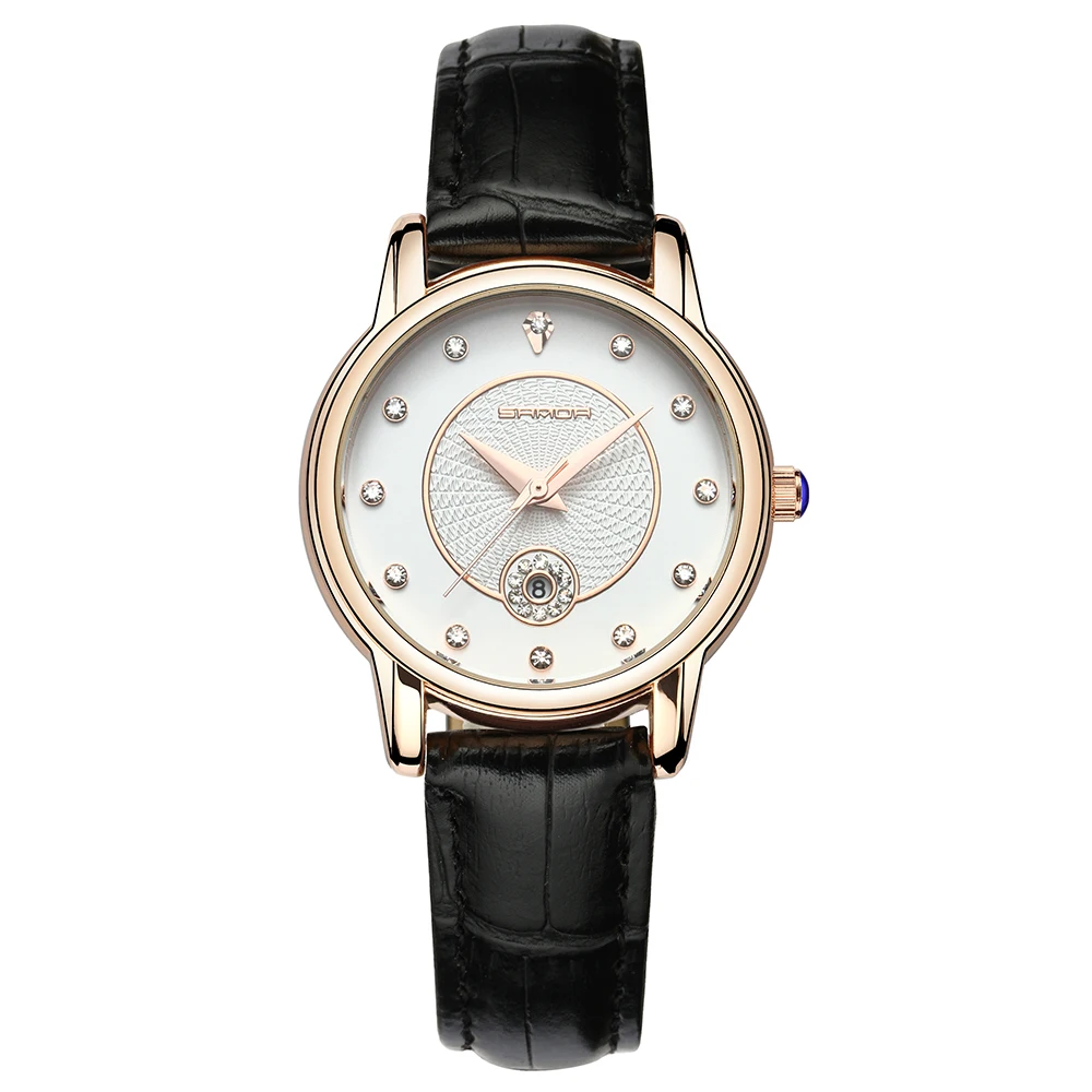 

WJ-7555 Beautiful Crystal Charming With Date Fashion Leather Band Women Watch High-quality 3ATM Waterproof Lady Watch, Mix