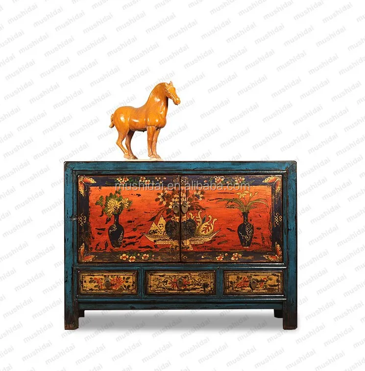 
solid wooden painted furniture sell living room cabinet Chinese antique furniture hand painted furniture 