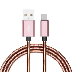 Durable Metal Braided Fast Charger Data Cable Stainless Steel Spring Aluminum Alloy Charging Cord  For iPhone USB C Micro USB