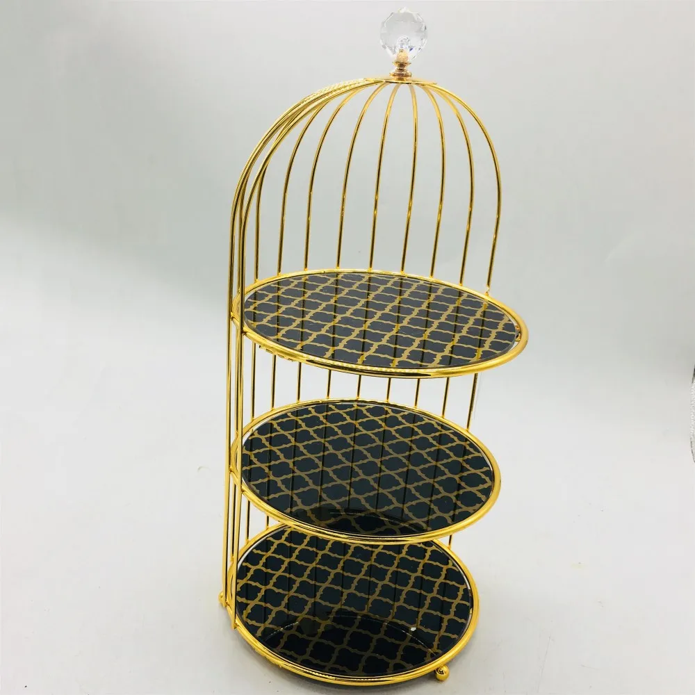

3 layer Wedding Decoration Glass Mirror Tray cake stand, Gold