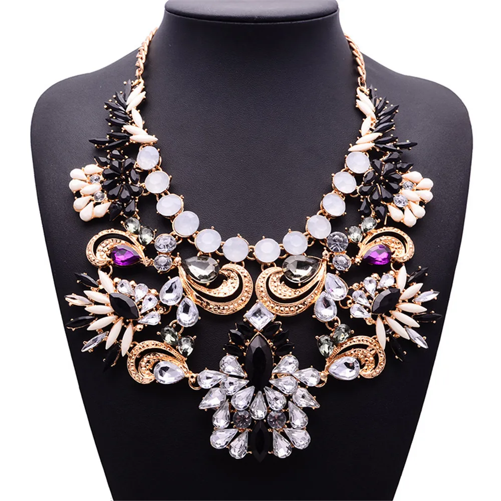 

Husuru Jewelry Teardrop Crystal Charm Bohemian Chunky Choker Statement Blank Chain Bib Necklaces For Women