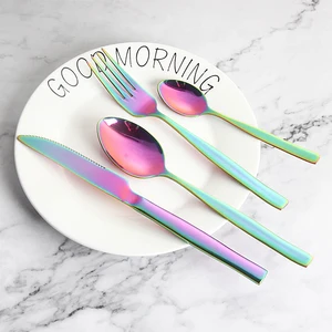 Image of 20 Piece Gold-plated Portable Restaurant Stainless Steel Rose Gold Rainbow Silverware Cutlery Set