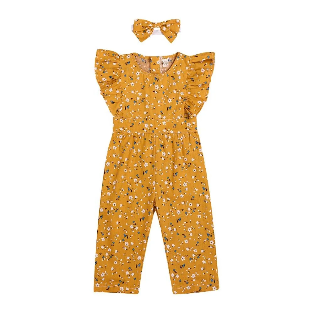 

Autumn New ruffled sleeve floral jumpsuit baby clothes romper kids wholesale boutique clothing