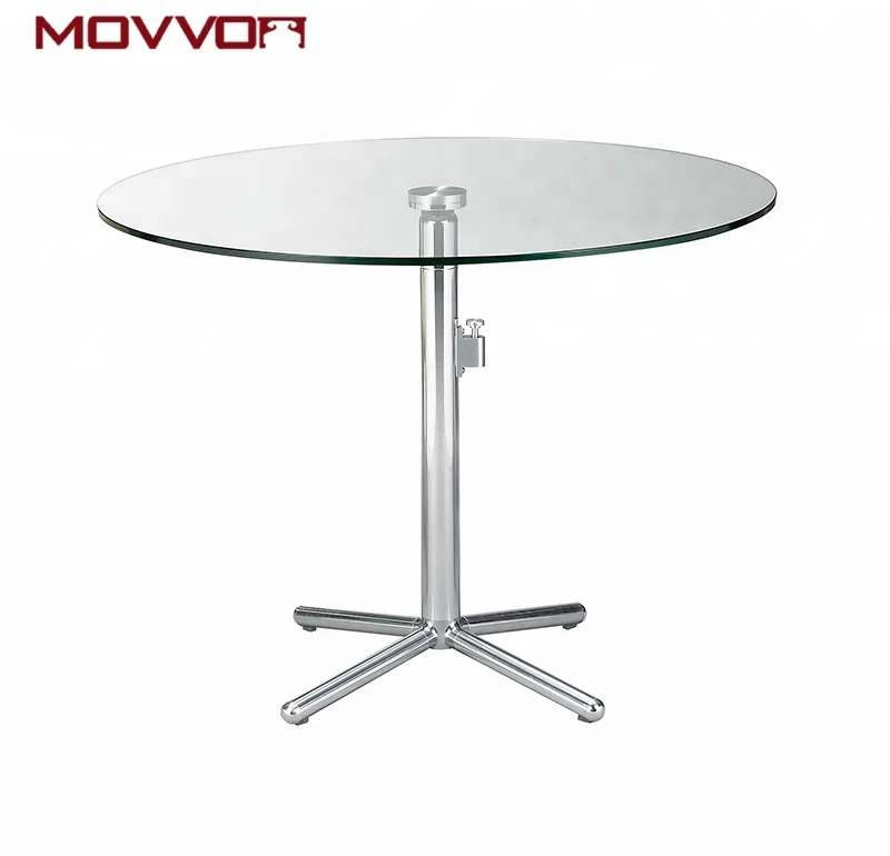 Aluminium Base Folding Round Glass Top Dining Table For Small Spaces
