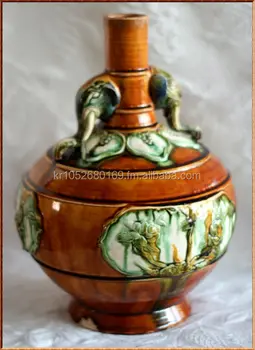 Tang Sancai Tri Color Elephant Handle Vase Chinese Tang Dynasty