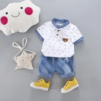 

wholesale summer new boy lapel short-sleeved shorts suit Korean children18 clothes boy kids clothing