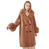 Sheep Skin Fur Shearling Coat /Winter Soft Real Fur Teddy Bear Jacket Coat Wholesale Fox Fur Collar Sheep Shearling Jacket Women