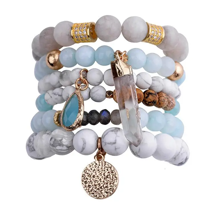 

Hot Sell Natural Stone Bead Bracelet Set Druzy Charm Marble Stone Diy Beads Bracelet Set, As the picture