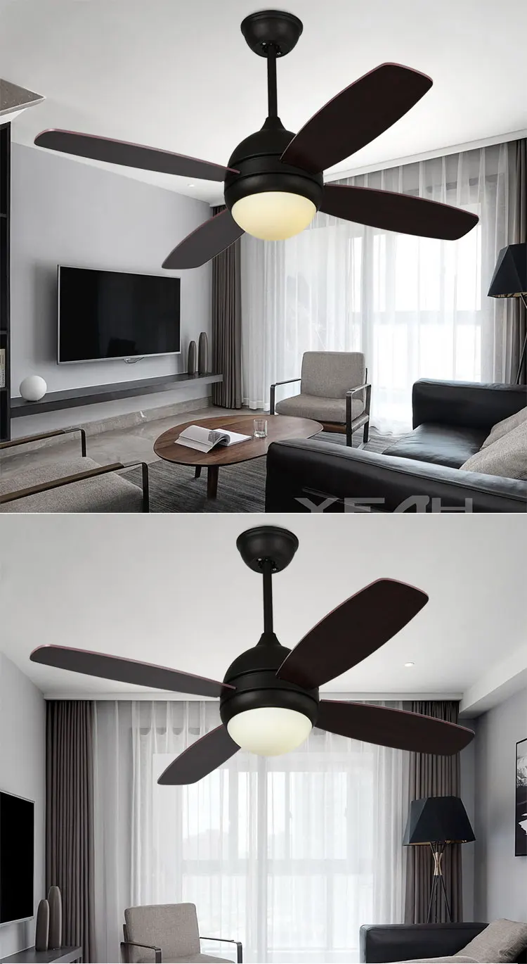 European style bedroom fancy glass wooden blades ceiling fan Pendant Lights