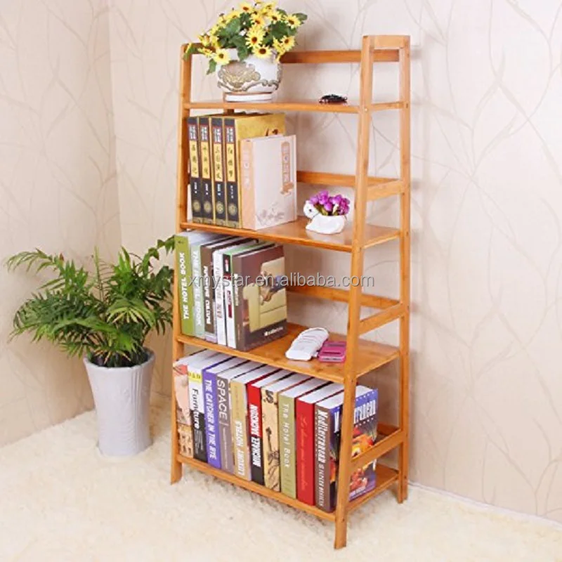 
ladder shape multi-layer freestanding bamboo Bookshelf factory BSCI 