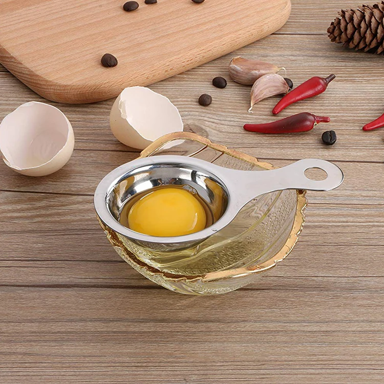 Suitable for Baking Cakes Long Handle 304 Stainless Steel Egg Separator Kitchen Gadget Cooking/Baking Tool Egg Yolk and Egg White Protein Separator Cakes Mahennis