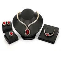 

Women African Fashion Jewelry Sets Necklace Bangle Luxury Saudi 18K Gold Plated Dubai Red Crystal Wedding Bridal Jewelry Set