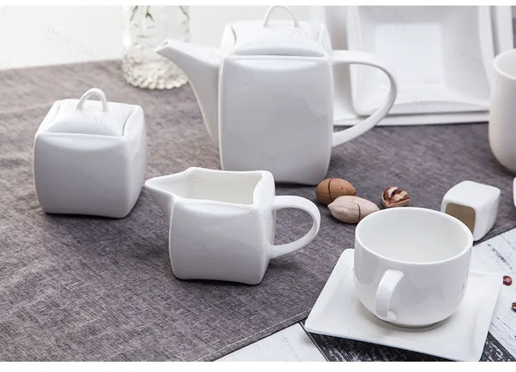 Restaurant White Ceramic Pot Modern Cup Teapot Set Hotel Coffee Cup Set With Saucer