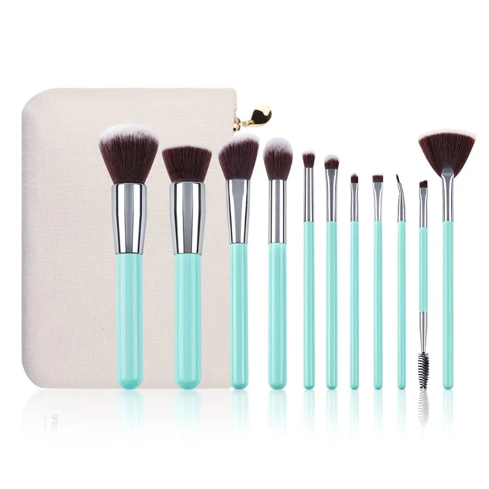 

11pcs High Quality Taklon Hair Make Up Brush Set and Promotion Makeup Brushes with Bag and Box, Customized color