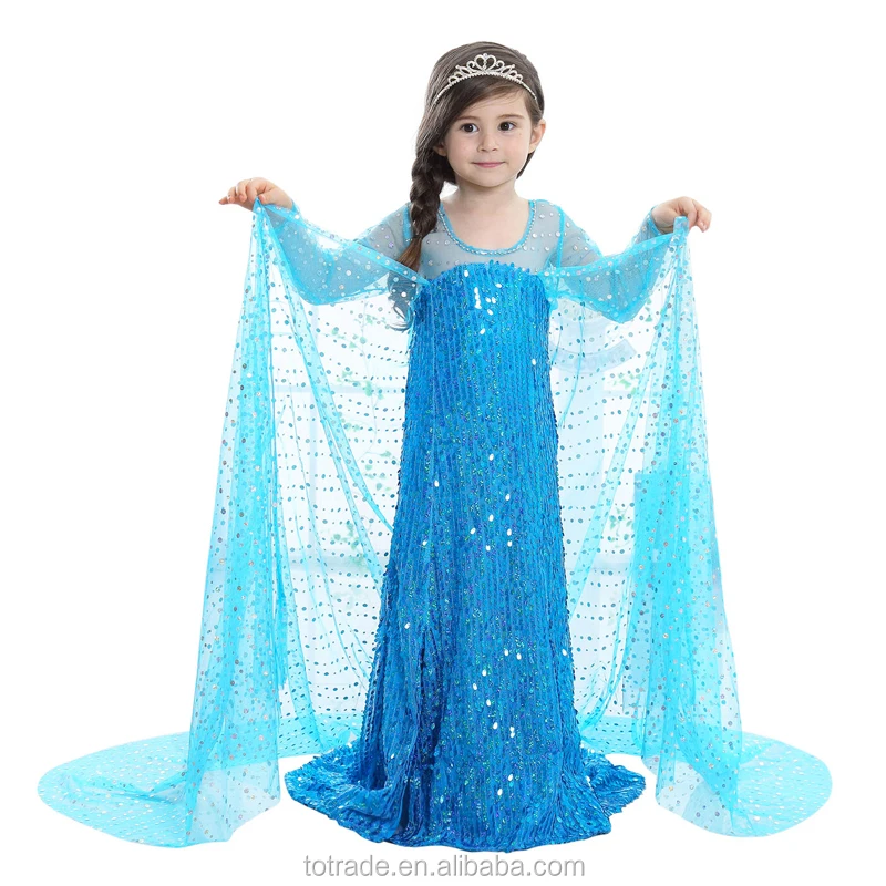 

MUABABY Girl Kids Hollywood Cosplay Costumes Elsa Frozen Dresses Girl Princess Lace Sequins Elsa Costumes, Blue