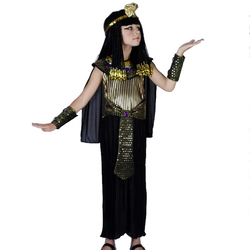 

Egyptian Girl Queen Children Kids Fancy Dress Halloween Cleopatra Carnival Costumes Party Medieval Costume For Children DN2300-2, Black