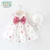Cute Dot Summer Baby Dress Big Bow Sleeveless Princess Baby Girl Dress with Hat A-Line Cotton Infant Dresses Baby Girl Clothes
