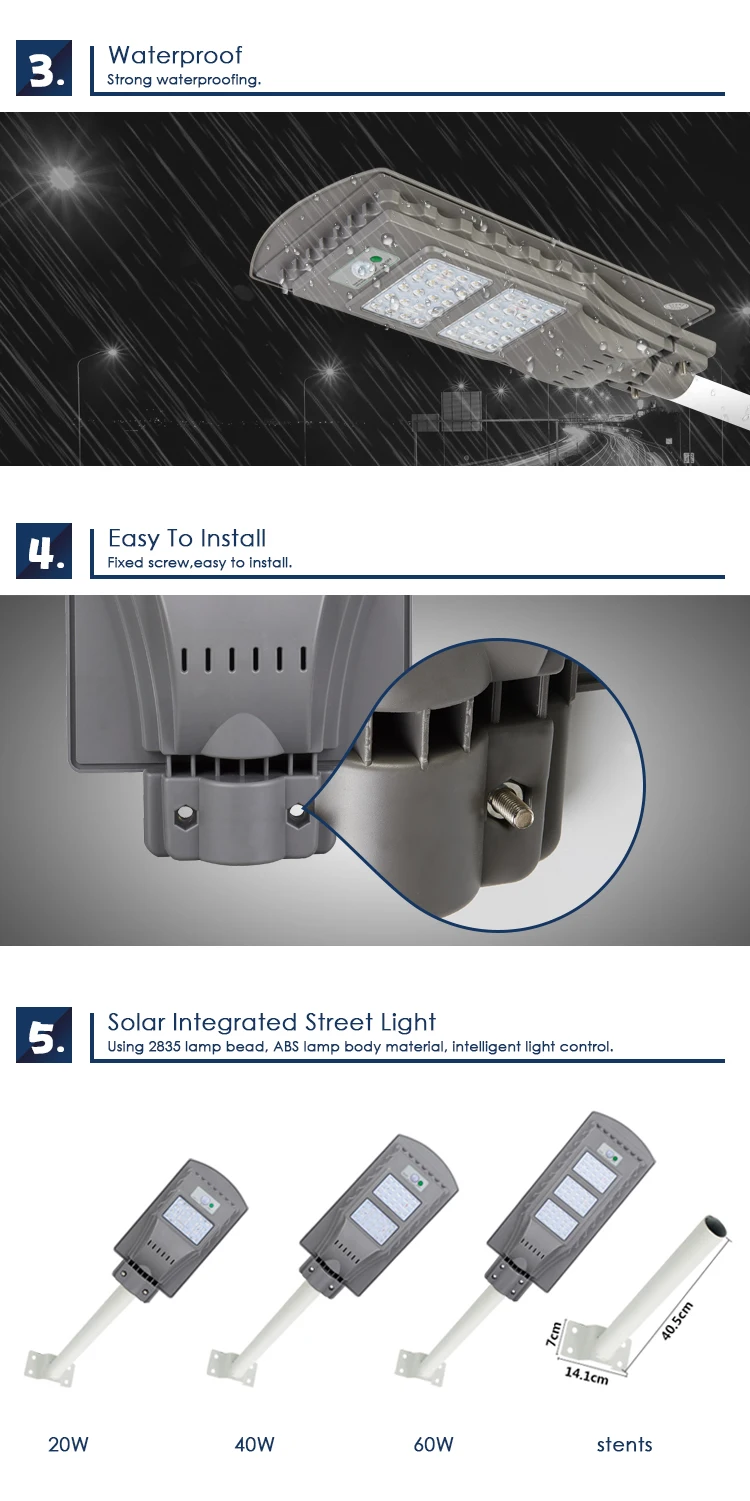 High quality led solar street light all in one IP65 integrated garden motion sensor 40w led light outdoor