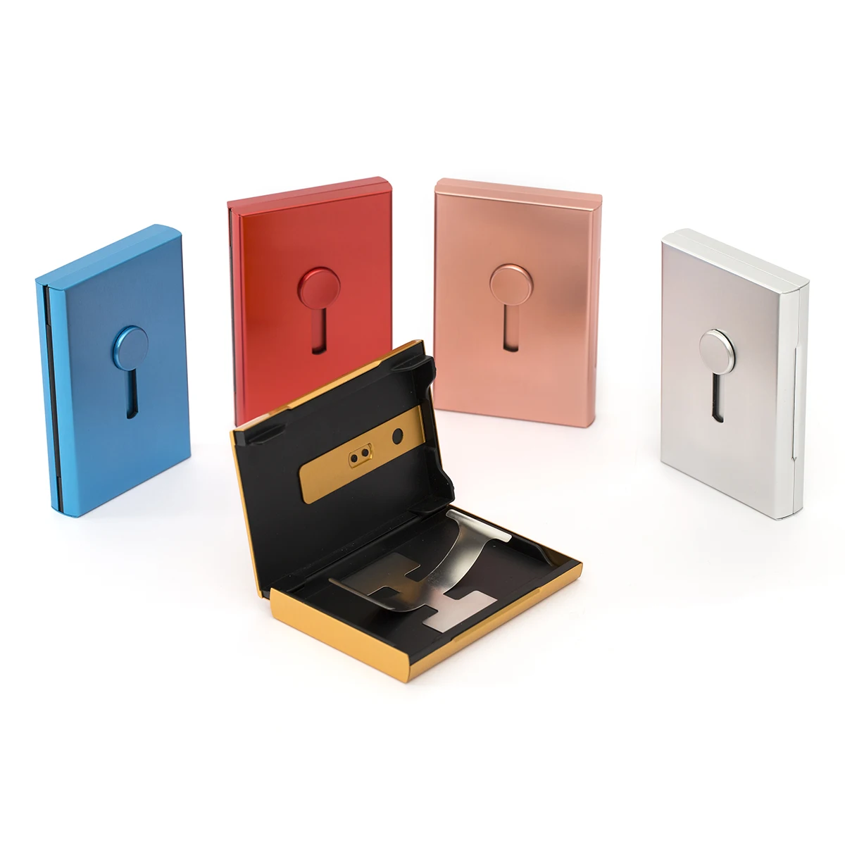 Push button aluminium business card holder