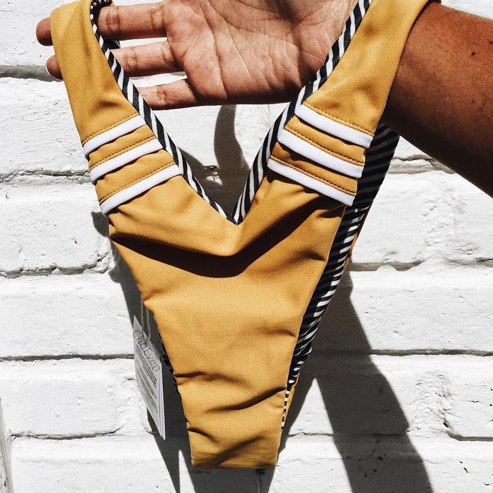 

Adriana Arango 2018 New Design Striped Bikini Swimsuit, Yellow;red