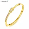 LUOTEEMI Hot Sale Lock Shaped Bangles With Clear 8 Bulk CZ Crystal Fine Bracelets Jewelry For Women Wearing Daily-life Or Party