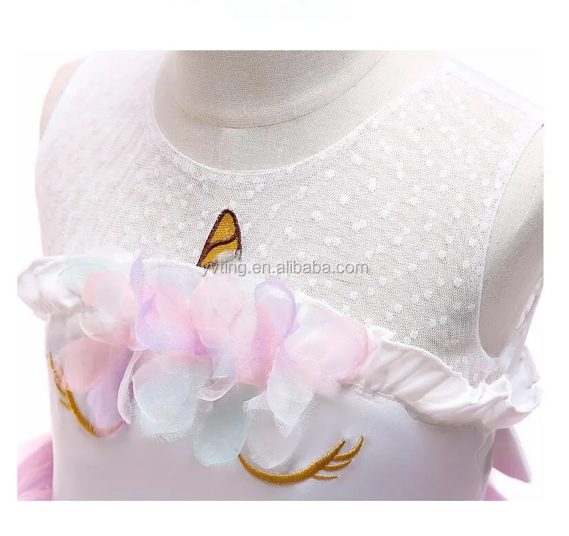 Girls Unicorn Dress Children Summer Birthday Party Net Yarn PengPeng Princess Dress