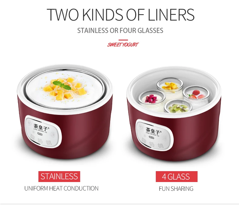 Factory Direct Sales Stainless Steel 1L 220V Automatic Yogurt Maker Machine 4 Glass Jar