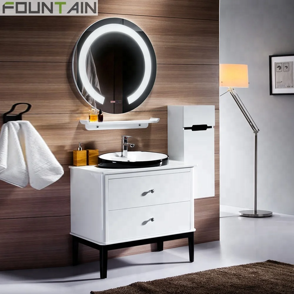 Modern Floor Standing Ip56 Led Mirrored Vanity Ceramic Basin