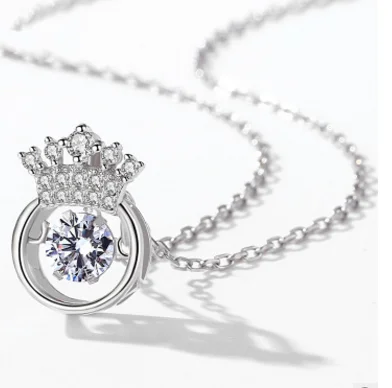 

Korea noble temperament crown smart long necklace pendant creative beating heart necklace jewelry for woman, Sterling silver