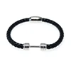 New Mens Round Braided Leather Stainless Steel Dumbbell Exercise Life Fitness Bracelet