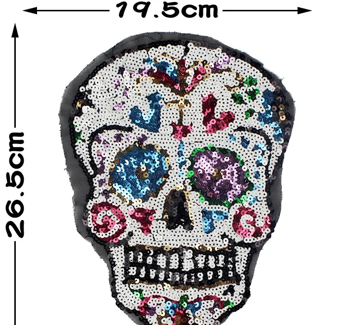 

GUGUTREE big sequins skull patches,embroidery skull badges appliques for jeans jackets, N/a