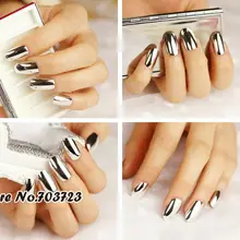 Chapeamento de Metal Falso Prego Acrílico Francês Dicas Sem Cola Prego Beleza Do Prego Para A Moda Senhora Curto Prata N06