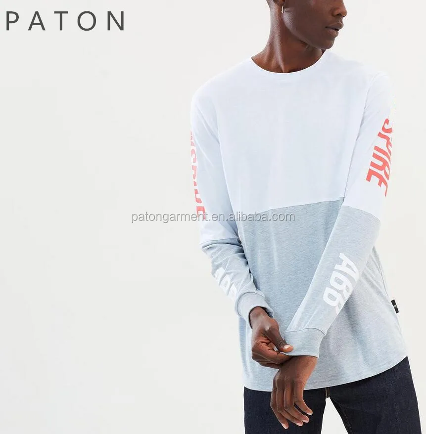 Custom 100% cotton Long sleeves Text print to sleeves men's t shirt design