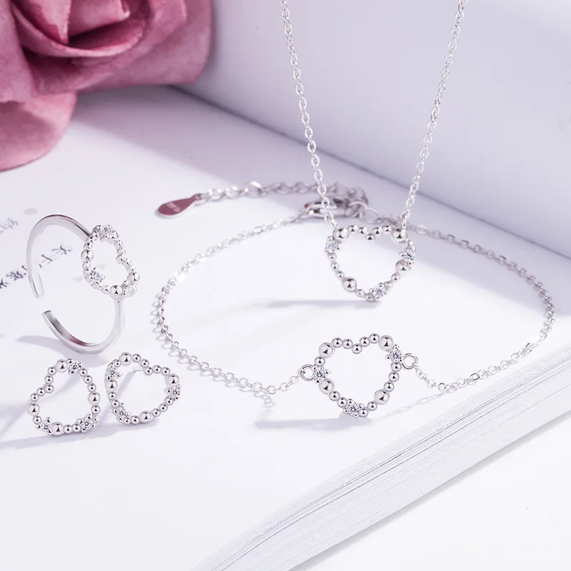 

Simple love heart 925 sterling silver jewelry set, Silver or customized