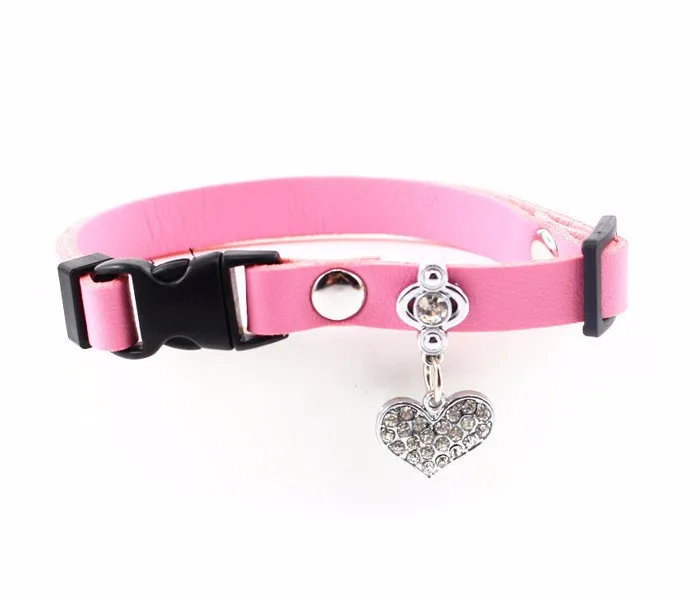Bling Rhinestone Heart Charm Dog Collar For Dogs Cat Small Adjustable