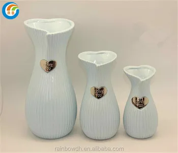 Home Decor Unique Heart Shaped Ceramic Flower Vases With Iron Logo