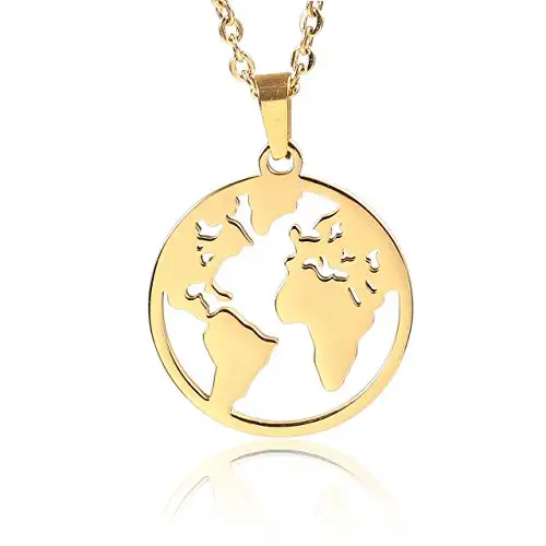 

Travelling Gift Stainless Steel Gold Round Hollow Globe World Map Pendant Necklaces, Steel, gold, rose gold
