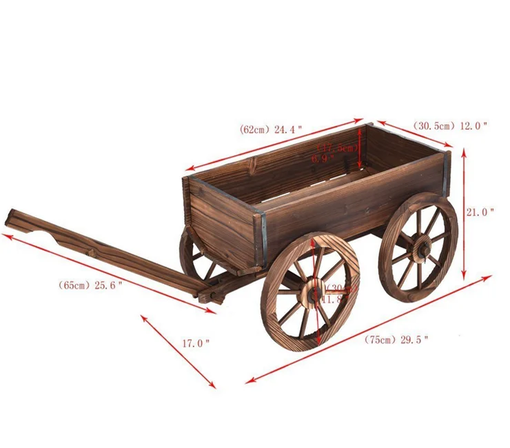 

Wooden Wagon Flower Planter Pot Stand With Wheels, Brown