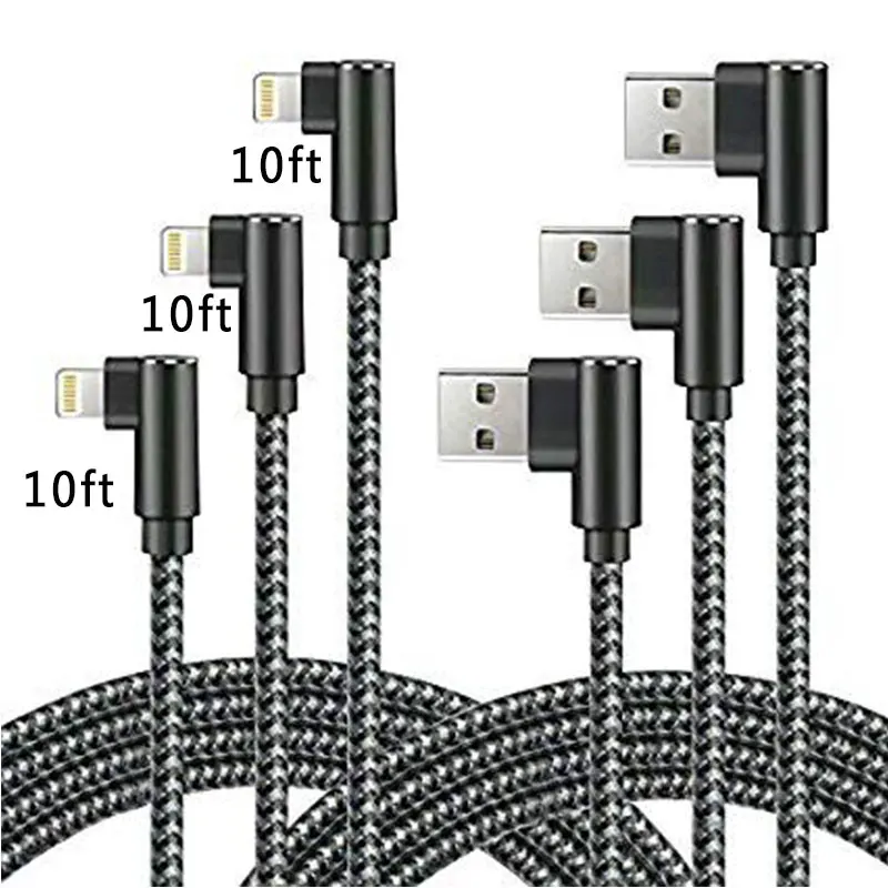 

Free Shipping 90 Degree 3 Meter Charging Cable Fast USB Cable for iPhone Lightning Charger Cable, Grey