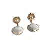 vintage elegant gold cowrie shell drop earrings personalized creative women girl's fashion pearl sea shell dangle earrings