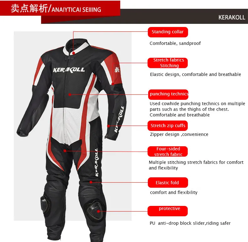 Kerakoll One-piece Leather Motorcycle Suit Genuine Cowhide Moto Road ...