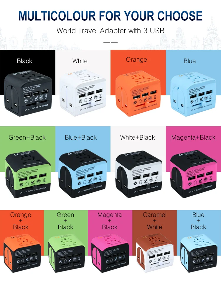 Electrical Socket European/American/Australia/UK Plug Adaptors All in One Universal Travel Adapter with USB Charger