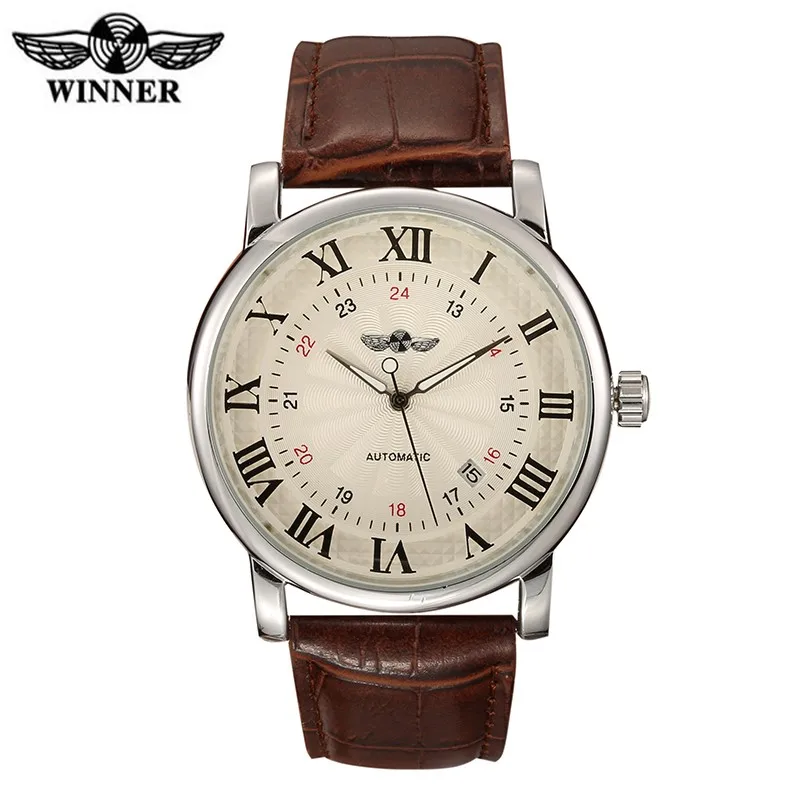 

winner watch men classic automatic self wind watch date analog display original brand luxury real leather women mechanical watch