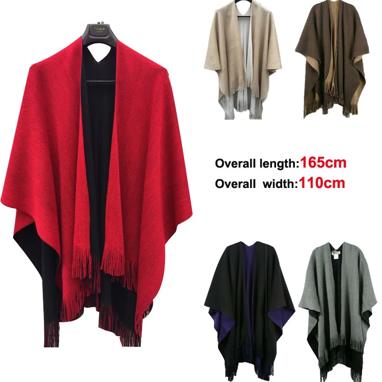 
New Women Yak Wool Cape Shawl Blanket Solid Color Double Sides Wear Fashion Ruana Fringe Kimono Poncho 