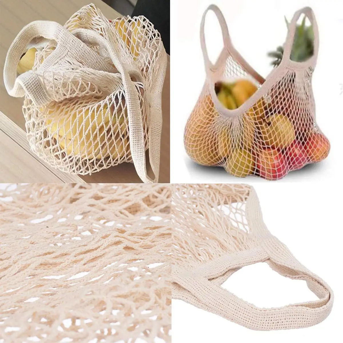 Ecology Reusable Cotton Mesh Grocery Bags Cotton String Net Mesh Bags