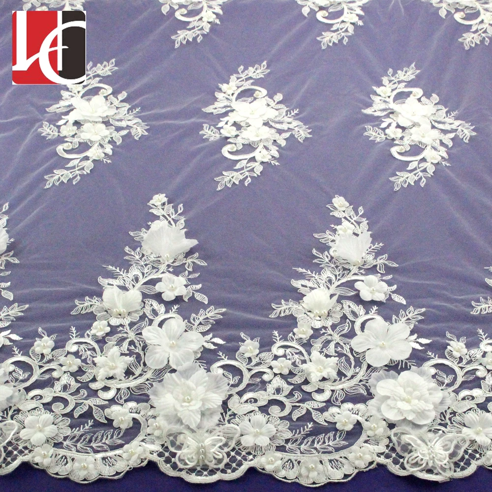 

HC-2858 Hechun Best bridal flower beaded 3d lace fabrics for wholesale, Beige;white;black