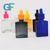 Rectangle square frosted white blue black 30ml glass tincture bottles with child proof dropper cap for essential oil