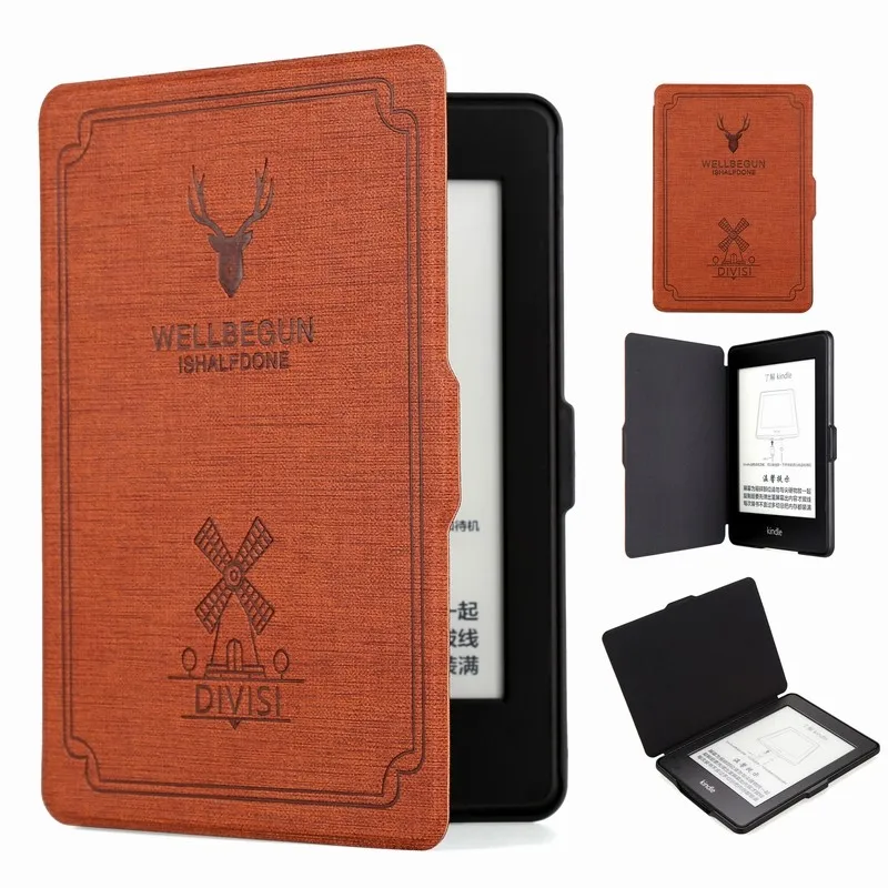 Light Luxury Canvas Vintage Flip Cover For Amazon Kindle Paperwhite 4