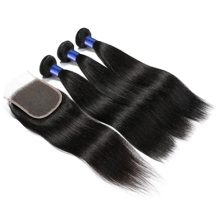 

Wholesale Virgin Brazilian Straight Wave Human Hair 3 Bundles with Lace Closure Unprocessed Straight Weave Human Hair Weave, #1b or as your choice